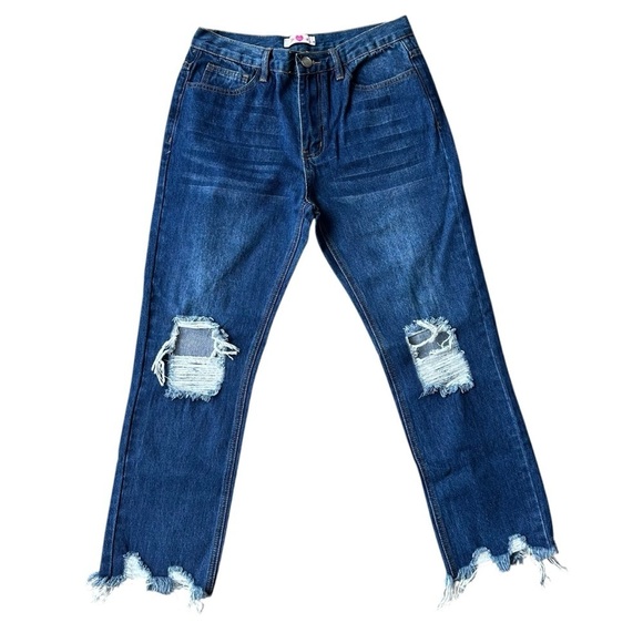 Buddy Love Blue Rocco High Rise Jeans Distressed Raw Hem Denim - Picture 3 of 10